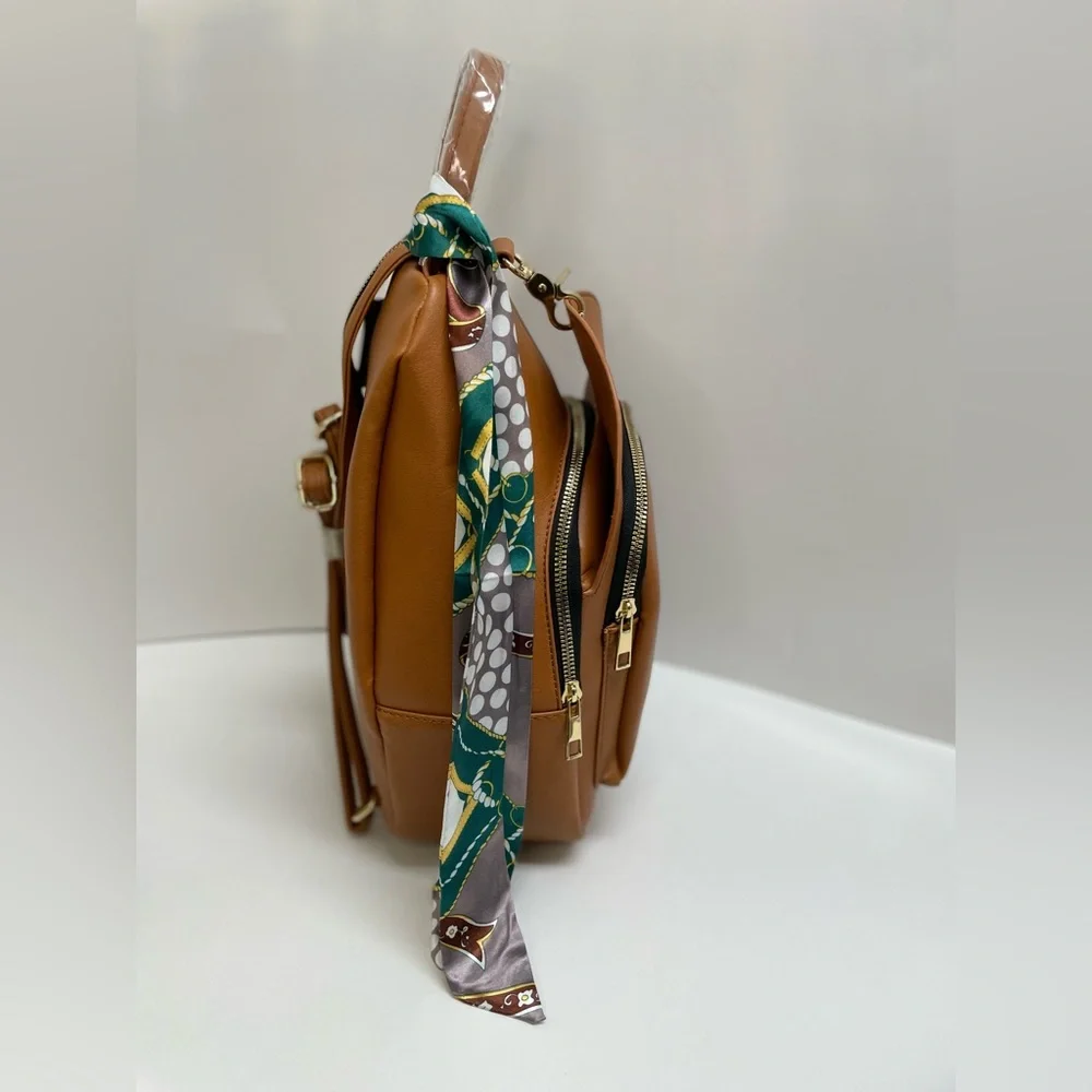 NWT Tan Backpack with Scarf Accent